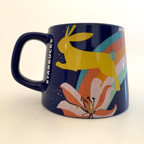 Starbucks 2021 Blue Bunny Ceramic Coffee Mug 14 oz Spring Flowers Easter - Picture 4 of 11
